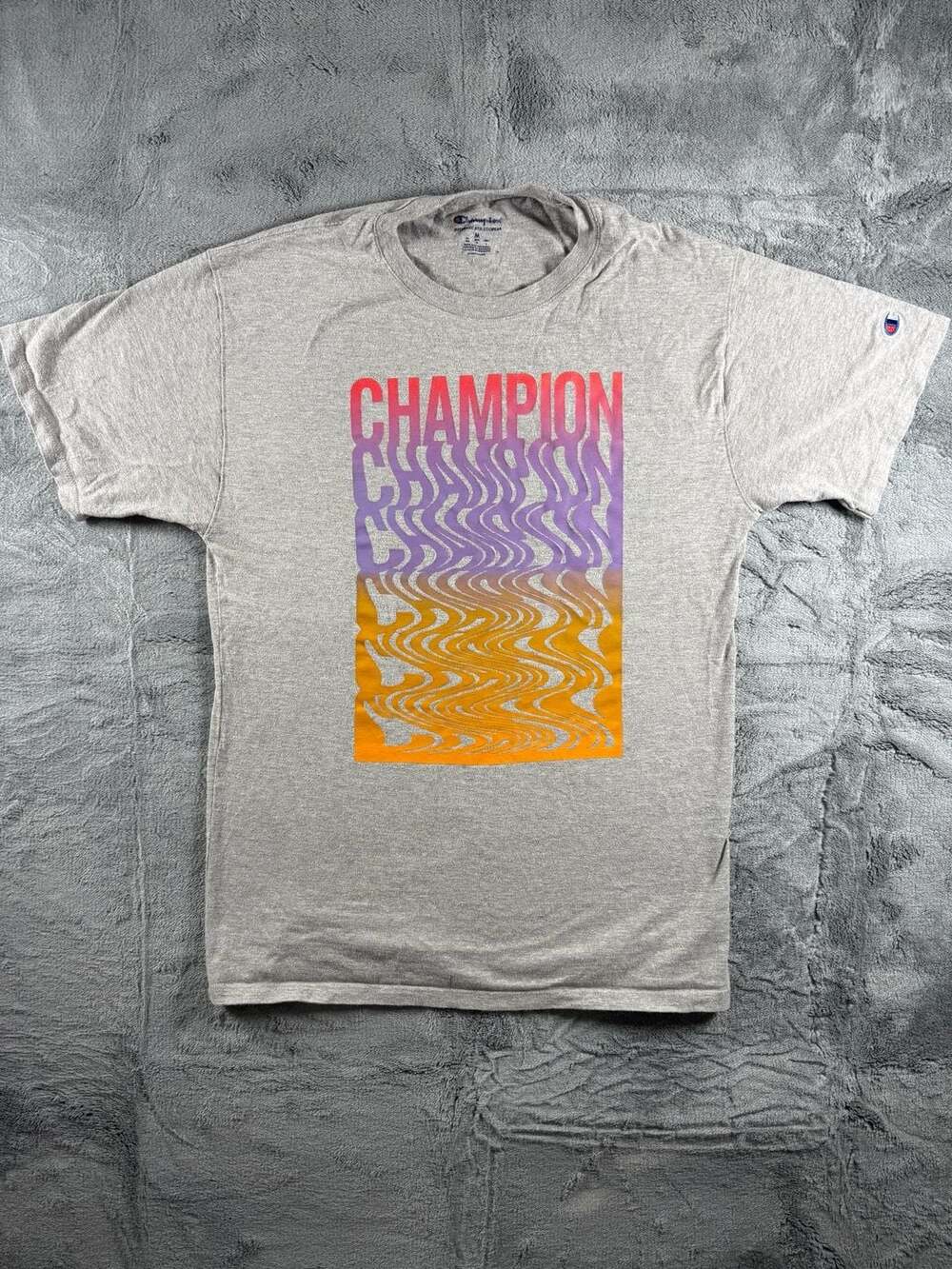 Champion Men's Wavy Script Logo Graphic T-Shirt Gray